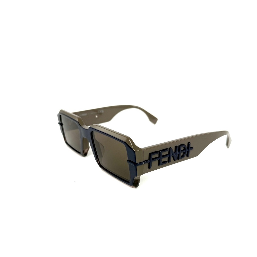 FENDI FE40073U Gray Blue Acetate Rectangular Sunglasses